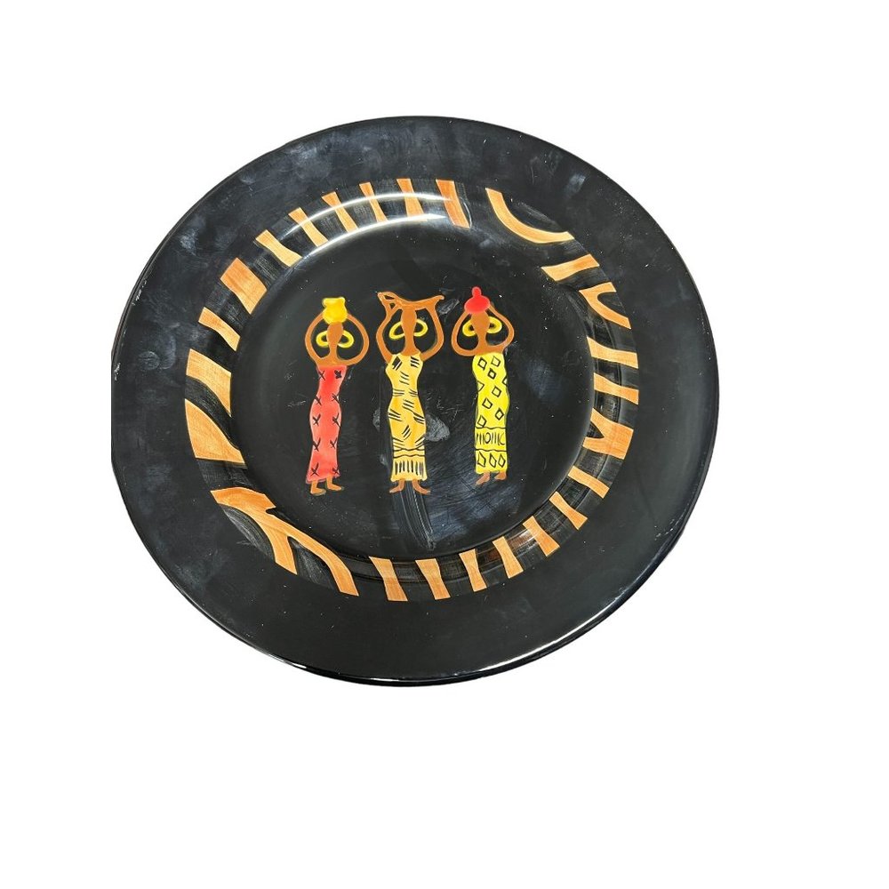 Bella Ceramics serving tray black with 3 African women dishwasher micro safe 14.